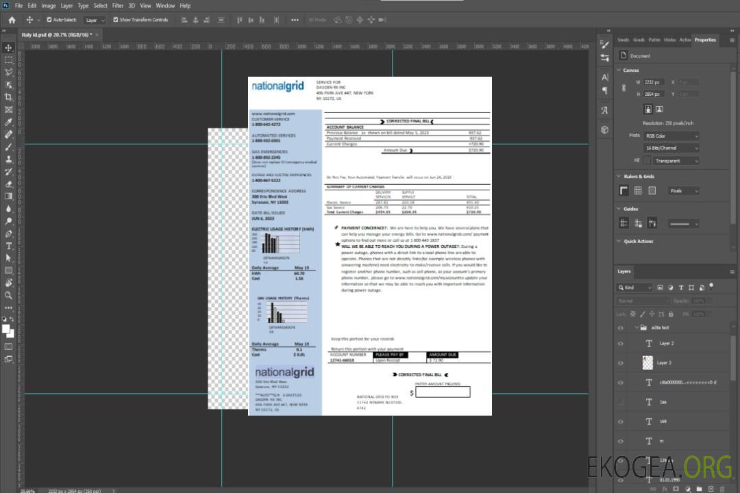 Facture commerciale des services publics du réseau national de New York, modèle Word et PDF SCR template